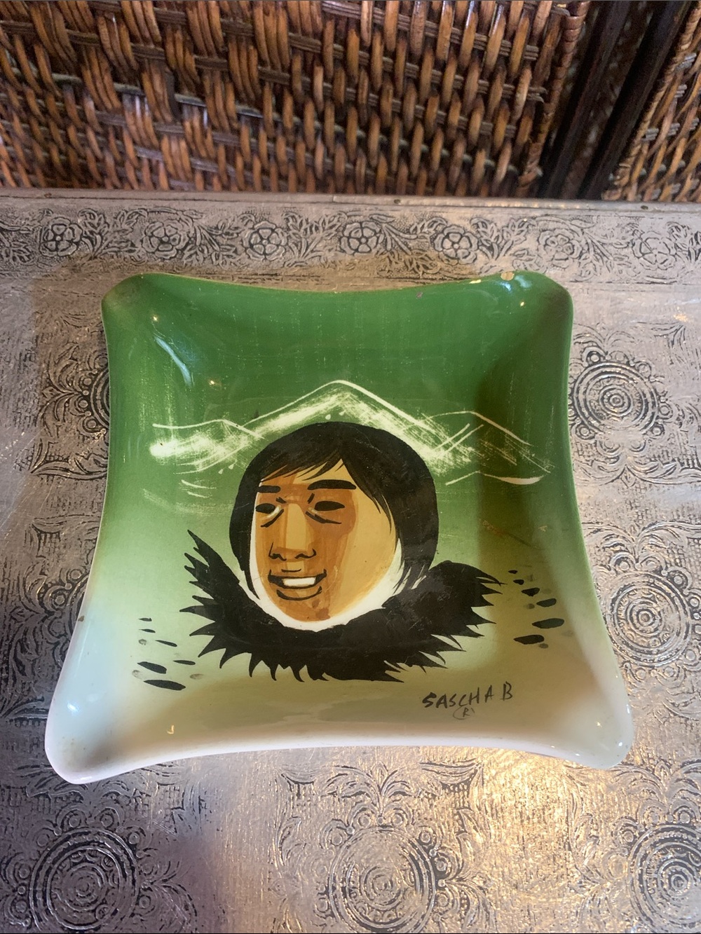 Vintage MCM Ceramic Painted Trinket Dish